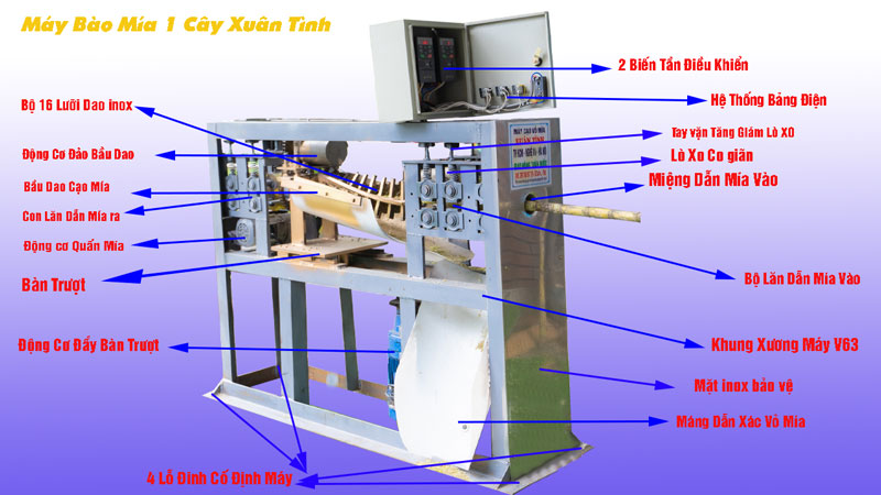 Chi Tiết Cấu Tạo Máy Bảo Vỏ Mía 1 Cây