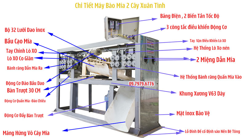 Chi Tiết Cấu Tạo Máy Bảo Vỏ Mía 2 Cây