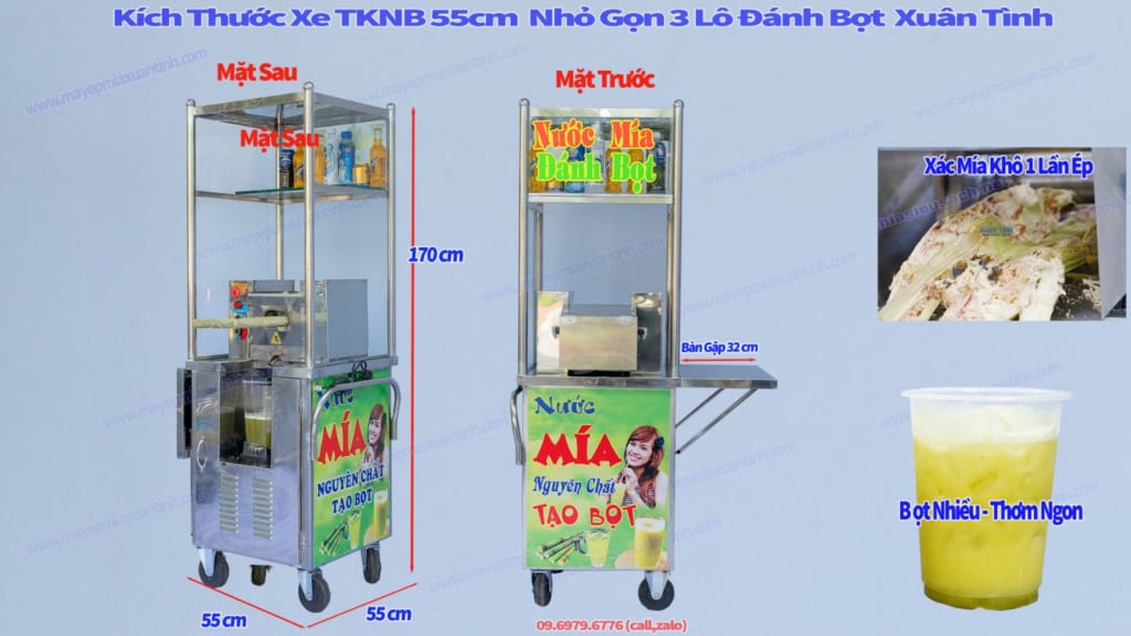 Xe Nước Mía Nửa Bàn Tủ Kính Siêu Sạch Tạo Bọt