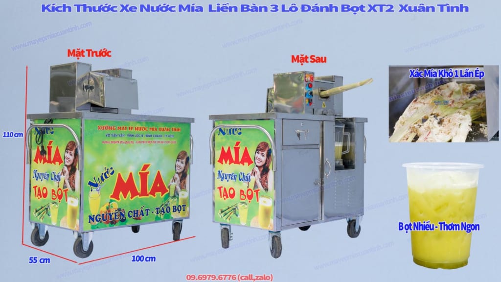 Xe Nước Mía Liền Bàn Không Tủ Kính