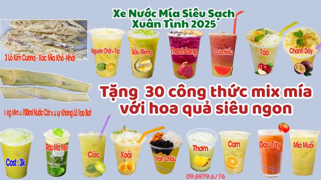 Tặng 30 Công Thức Mix Mía Với Hoa Quả Siêu Ngon